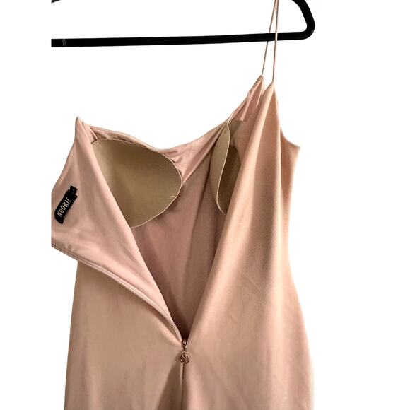 NOOKIE Lust One-Shoulder Gown Dress Floor-Length Nude Crepe - Sz Large - Picture 5 of 8